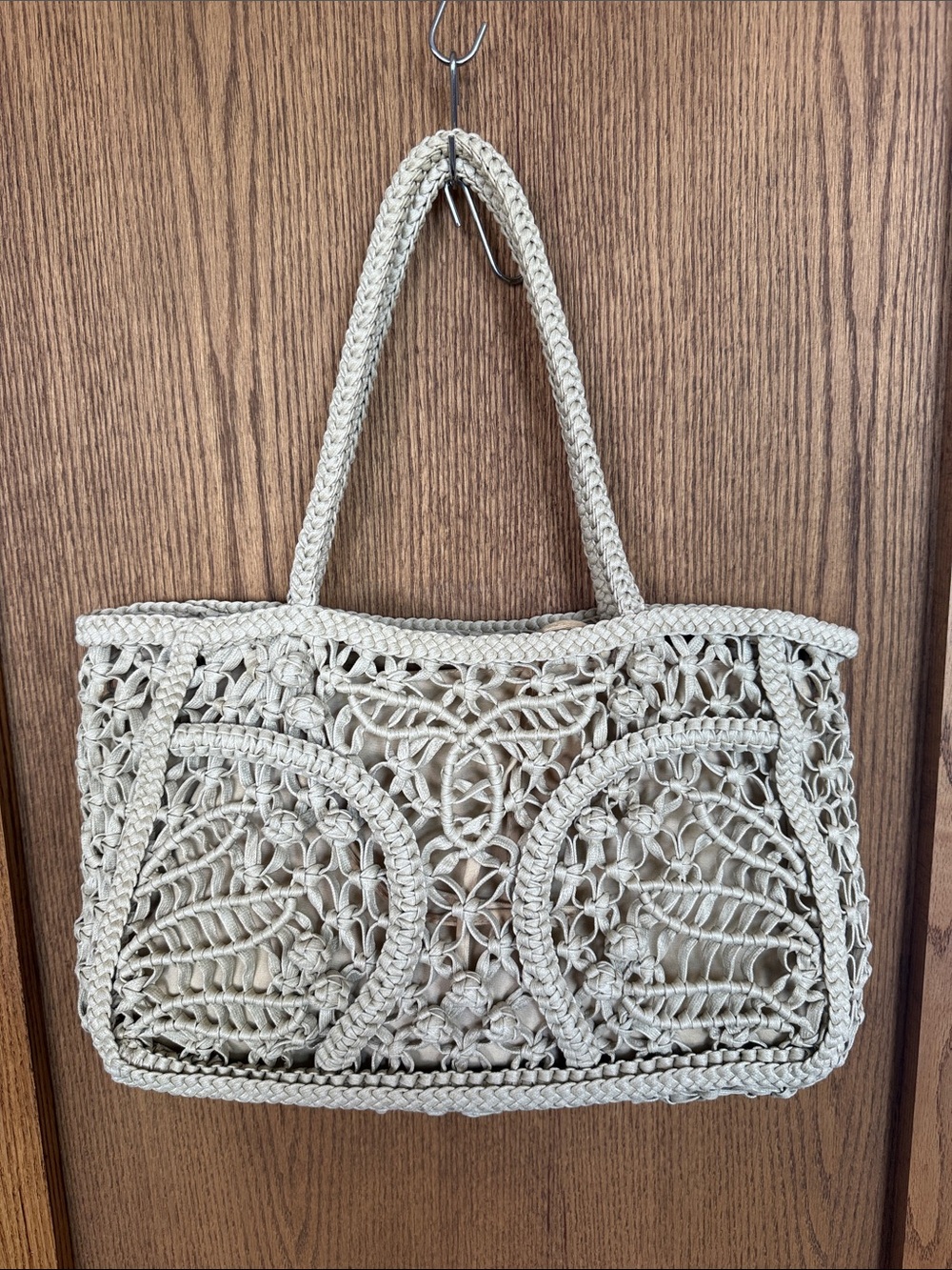 Woven Crochet Tote Bag in Cream - Stylish Women’s Shoulder Bag